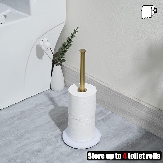 JQK Toilet Paper Storage Stand White Gold, 304 Stainless Steel Tissue Reserve Holder Dispenser for Bathroom, Brushed Gold, TPS180-WG