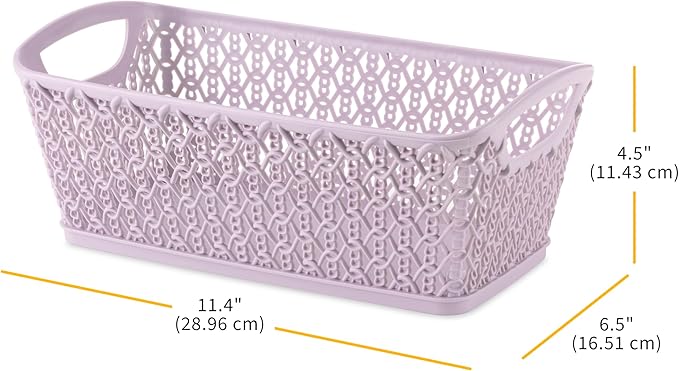 Whitmor Resin Rectangular Tote Bag, with Link Stitch Design, lilac Stylish & Durable for Daily Use, Shopping & Organization, 6 Pack