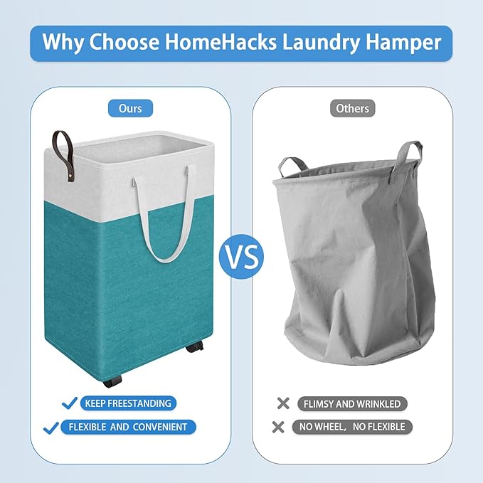 HomeHacks 75L Rolling Laundry Basket with Wheels, Collapsible & Waterproof Laundry Hamper, Mobile Clothes Hamper, Storage Laundry Bins with Handles for Laundry Room, Bedroom, Bathroom & Dorm, Green