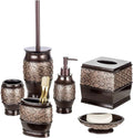 Creative Scents Dublin Brown Bathroom Accessories Set 6-Piece Resin Bathroom Decor Set Includes Toilet Bowl Brush and Holder, Tissue Box Cover, Soap Dispenser, Soap Dish, Cup, & Toothbrush Holder