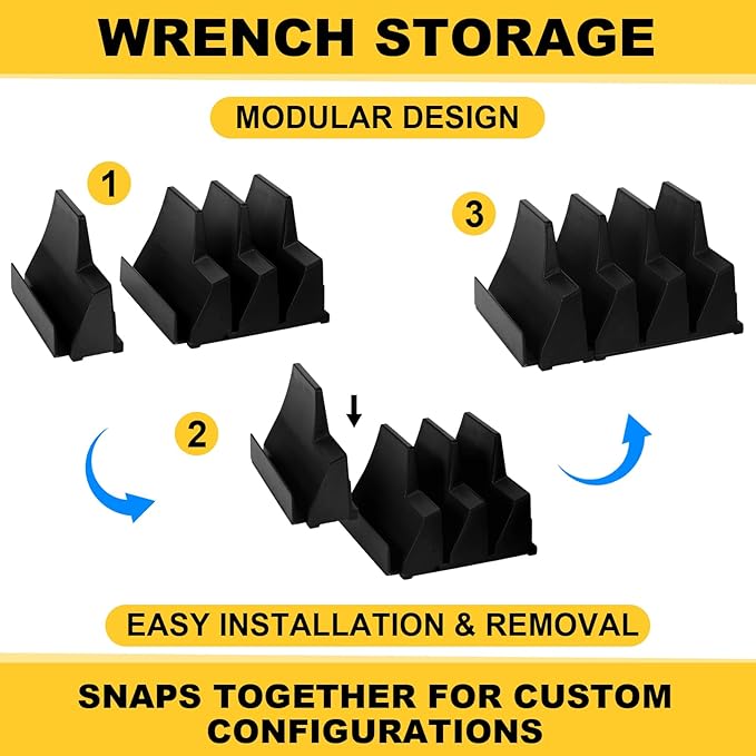 Chunful 100 Pcs Modular Wrench Organizer Holder Wrench Tool Organizers Storage Racks Set with Metric & SAE Label for Tool Box Drawer Storage for Father Brother Professional Mechanics Men (Black,Red)