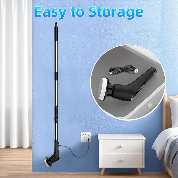 Black Electric Spin Scrubber, Cordless Spin Scrubber with 8 Replaceable Brush Heads, Electric Scrub Brush with Adjustable Extension Handle, Electric Cleaning Brush for Bathroom, Tile and Bathtub
