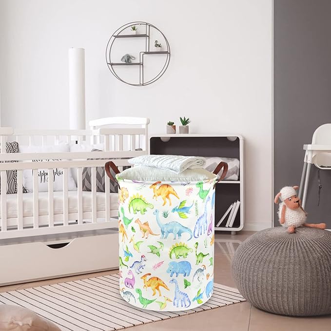 Large Storage Basket,Dinosaur Baby Hamper,Collapsible Canvas Waterproof Coating Boys hamper for Storage Bin Toy Bins,Kids Room,Boys Room Decor,Toys Nursery Gift Basket,Room Decor(Dinosaur)