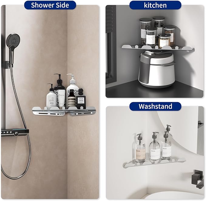 LLLFTJ 2 Pack Corner Shower Shelf, 10" 304 Stainless Steel Modern Corner Shower Shelf for Inside Shower, Heavy Duty Shower Caddy Organizer with Razor Hole, Drilling Installation (Brushed Nickel, 10")