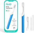 Quip Sonic Electric Toothbrush for Adults - Time Travel & Soft Bristles with Travel Case & Replacement Brush Head - 3 Month Battery Life, Plastic Handle - Blue