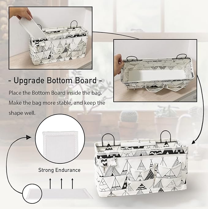 Kanrichu 2pcs Large Wall Hanging Organizer Bag, Linen Fabric Door Hanging Storage Baskets with Pockets, Waterproof Bin for Kitchen, Bedroom, Office, RV Camper (White)