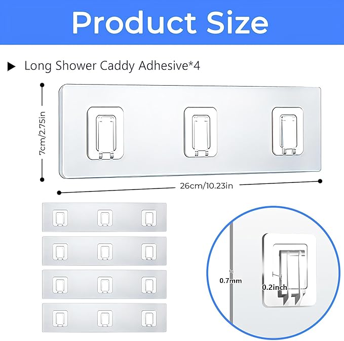 EJGIEGSO Shower Caddy Adhesive Replacement Hooks, Heavy Duty Waterproof Strips, No Drilling for Bathroom Shelves, Kitchen Racks, and Soap Holders (Transparent-4 Pack 3 Hook)