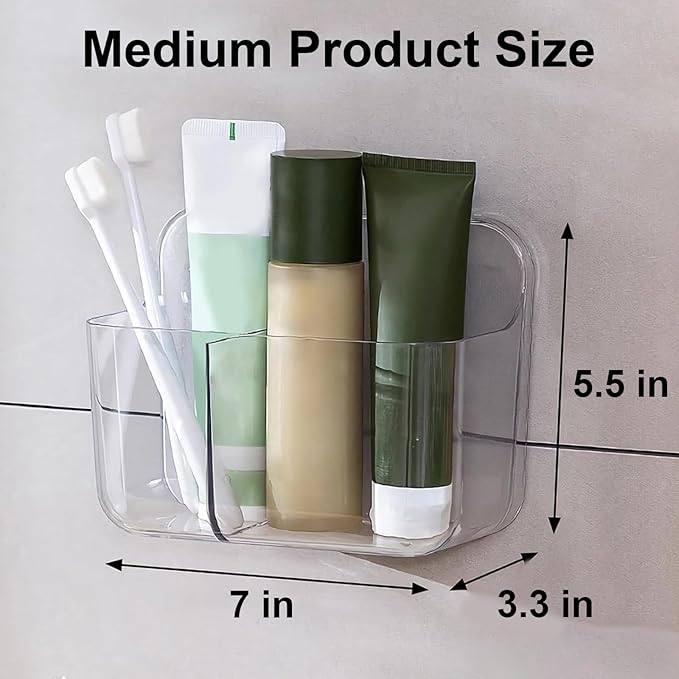 Diesisa 2pc Acrylic Wall Mount Organizer, Adhesive Clear Cabinet Door Organizer,Bathroom Shelves for Wall,No Drilling Hang Walls,with 2 Compartments, for Bathroom, Kitchen, Living Room