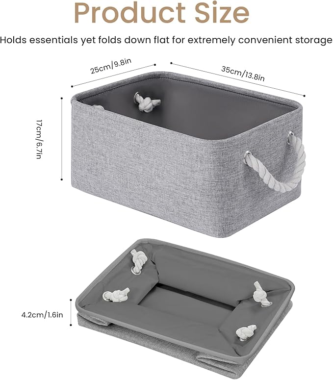 Storage Baskets for Shelves 13.8x9.8x6.7 Inch, Foldable Fabric Storage Bins with Handles, Small Storage Baskets for Organizing Closet, Office, Home Organization (6-Pack, Gray)
