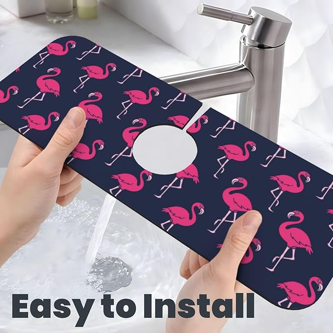 Abstract Summer Tropical Blue Pink Flamingo Flamingos Hawaii Hawaiian Kitchen Sink Splash Guard Faucet Mat Super Absorbent Fast Drying Mat Sink Drying Pad Sink Mat For Kitchen Bathroom (15" X 5.5" )