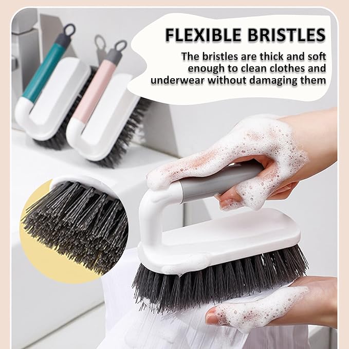 Scrub Brush, Scrubbing Cleaning Brushes, Heavy Duty Cleaning Brushes with Handle, for Shower, Bathroom, Carpet, Kitchen and Bathtub Scrubber, 2 Pack (Grey)