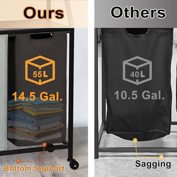 Laundry Hamper, Laundry Sorter 4 Section, Rolling Laundry Basket with Wheels, 2 Shelves, 4 × 14.5 Gal, Pull-Out and Removable Oxford Fabric Bags, for Laundry Room, 4 Colors