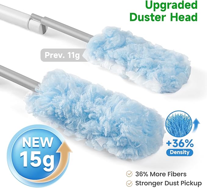 Feather Duster Kit (1 Duster + 4 Refills), 3.6 ft Extendable Telescopic Handle – Ceiling Fan Duster for Blinds, Furniture & Home Dusting
