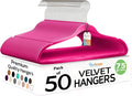 Techzoo Premium Velvet Hangers 50 Pack Ultra Thin Non Slip Adult Felt Space Saving Suit Hanger for Closet Heavy Duty Coat Pants Jackets Dress Hangers 360° Swivel Hook Hold Upto 10 lbs Dark Pink