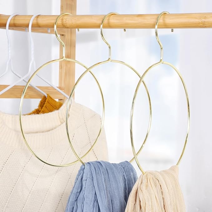 Zerodeko Round Clothes Hangers Metal Scarf Holder Creative Space-Saving Tie Rack for Home Closet Organization 10-Inch Diameter Design
