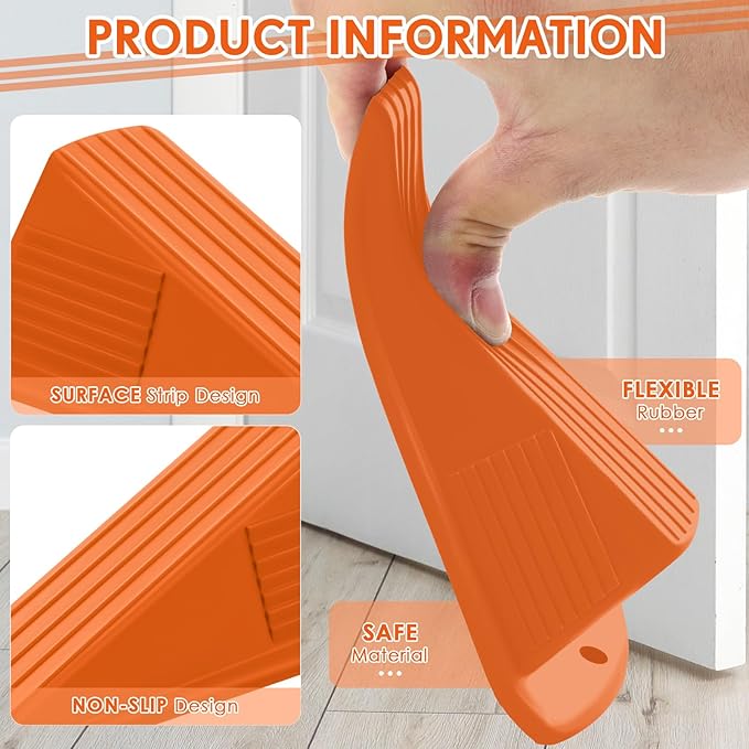 Frienda 6 Pcs Jumbo Door Stoppers Heavy Duty Door Stopper Tall up to 2inch Tall Wedge TPR Large Wedge Stackable Big Rubber Doorstop for Hotel Carpet Hardwood Concrete and Tile (Orange)