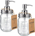 Amolliar Mason Jar Liquid Soap Dispenser, Rustproof Stainless Steel Pump Lid, Refillable Hand Soap for Bathroom, Dish Soap Dispenser for Kitchen, Bath, Waterproof Stickers,16Oz Brushed Nickel(2 Pack)