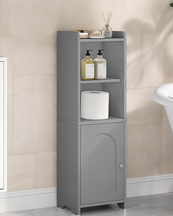 Bathroom Storage Cabinet, Corner Floor Cabinet with Doors and Adjustable Shelf, Narrow Toilet Paper Cabinets, Bathroom Organizer for Small Spaces, Gray BC39721X