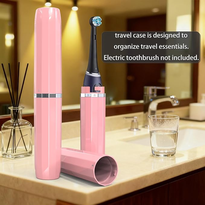 SIEANE Electric Toothbrush Travel Case, Universal Fit for Most Electric Toothbrushes, Ventilation Design, Portable Holder Cover for Men and Women, Travel Essentials for Business Trip & Vacation (Pink)
