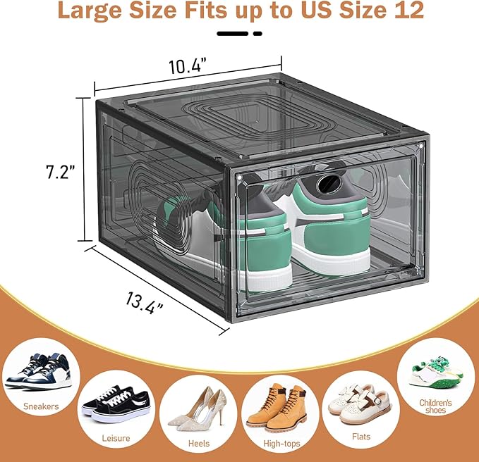 caktraie 10 Pack Thicken Shoe Organizer Stackable,Upgraded Sturdy Shoe Storage Box with Magnetic Door,Shoe Containers For Sneaker Display,Hat Organizer,Black…