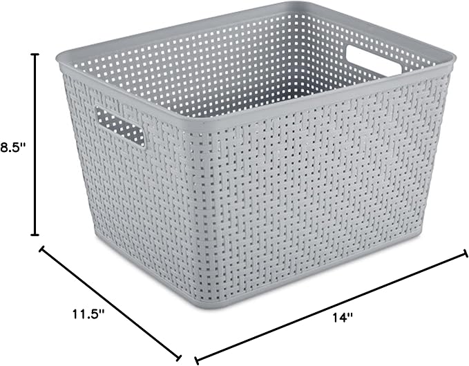 Sterilite 18 Pack Plastic Storage Bin Organization Containers, Tall Baskets, Cement