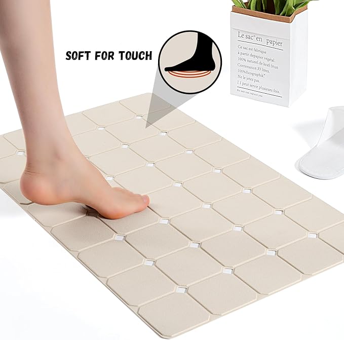 Kinbear Bath Mat for Textured Tub: Silicone Bathtub Mat Foldable Shower Mat Non Slip Tub Mat No Suction Cups 28 X 17.7Inch - Beige