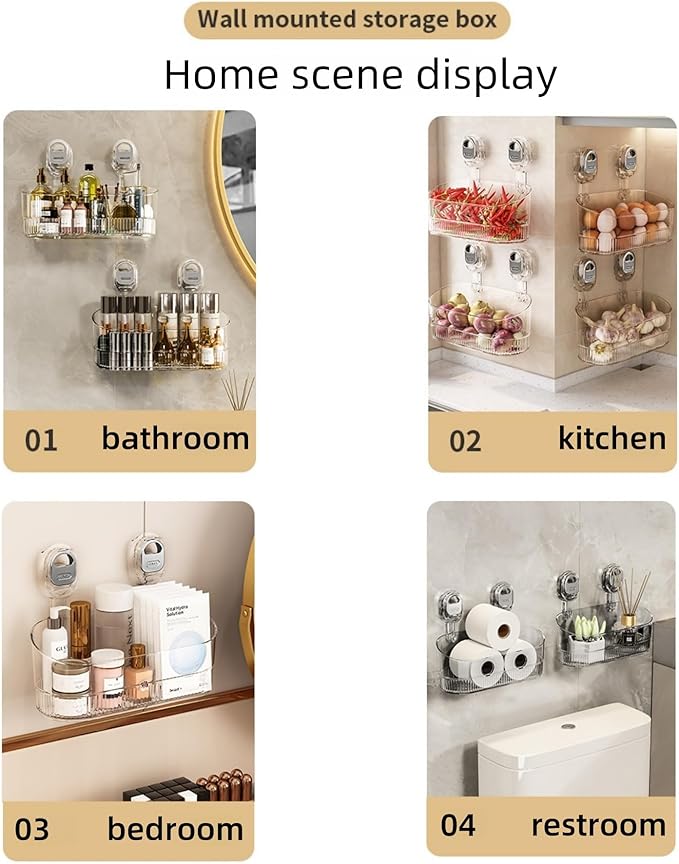 Clear Bathroom Shower Caddy, Wall Mount Storage Shelf with Suction Cups,Bathroom Storage Shelf 12.7x4.5x3.5 inchesLoad-bearing capacity: 22IB 1piece （Golden transparent）