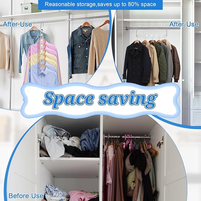 12 Pack Space Saving Hangers for Clothes, Metal Collapsible Hangers Organizer, Closet Organizers and Storage, Magic Multi Closet Hanger for Dorm Room Essentials