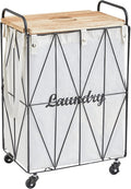 Mxfurhawa Iron Wire Laundry Hamper With Rolling Lockable Wheels, FoldinLaundry Storage Basket with Handles,Detachable Liner Collapsible Dirty Laundry Cart Sorter Clothes Basket Organizer (81-Black)