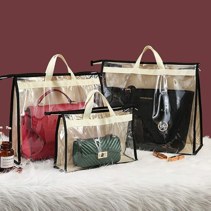 CINPIUK Clear Handbag Storage Bags Purse Organizer for Closet, Zipper Hanging Storage Bag for Handbags, L, 2PCS