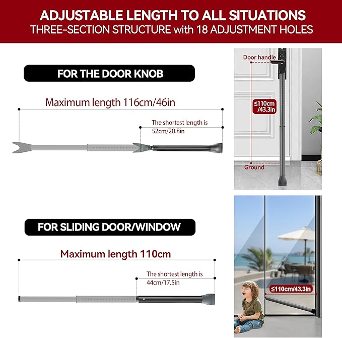 AceMining Upgraded Door Security Bar & Sliding Patio Bar, Heavy Duty Stoppers Adjustable Jammer for Home, Apartment, Travel (2 Pack,Grey)