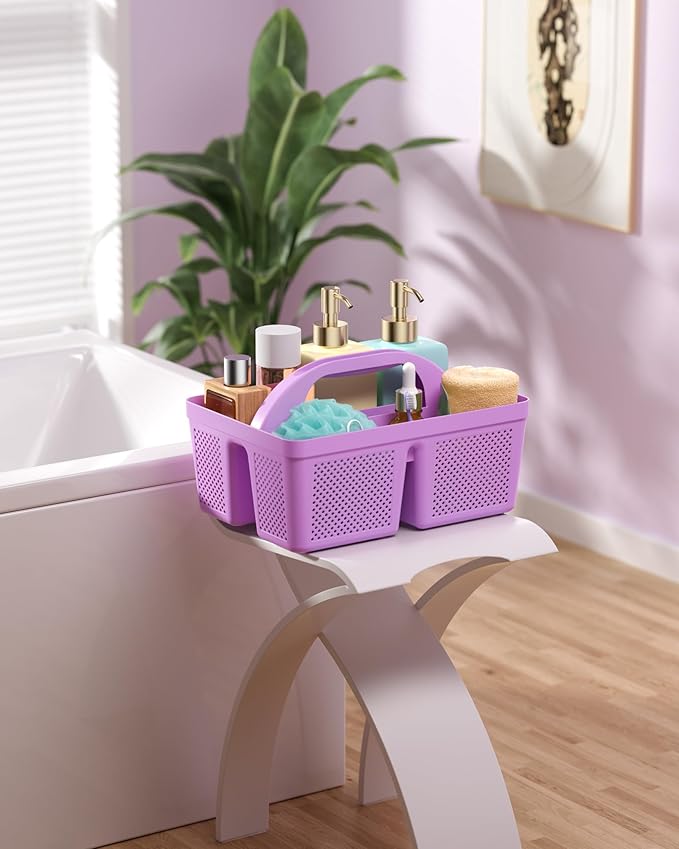 MLIKLU 4 Pack Portable Shower Caddy, Integrated Handle, Reinforced Plastic, Quick-Dry Ventilation Holes, Multi-purpose Storage Basket for Home, Dorm and Bathroom, Kitchen, Under Sink Storage, Purple