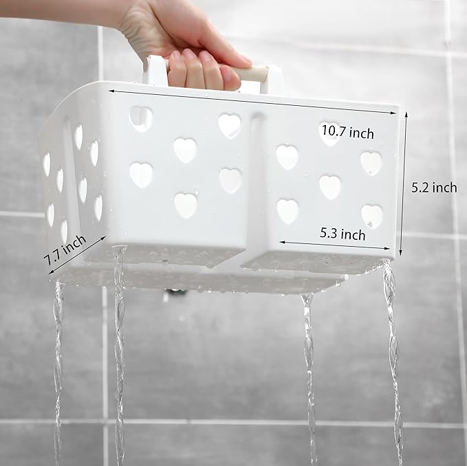 Portable Shower Caddy Plastic Shower Basket Organizer Divided Bathroom Caddy Storage Cleanning Caddy Tote with Handle for College, Dorm Room, Kitchen, White