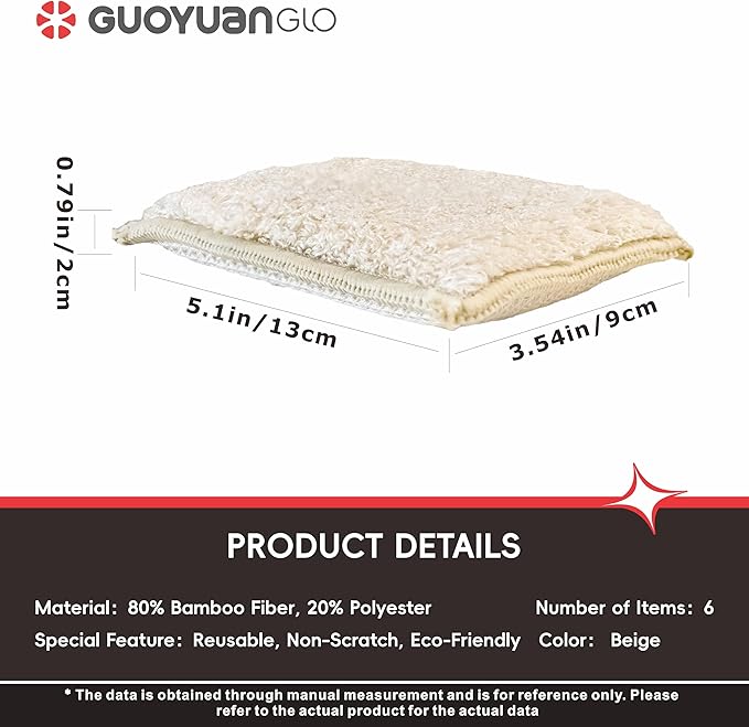 Bamboo Kitchen Sponges Heavy Duty Natural Cleaning Sponges Non-Scratch Dish Sponge for Dishes, Pots and Pans-Beige,6 Pack