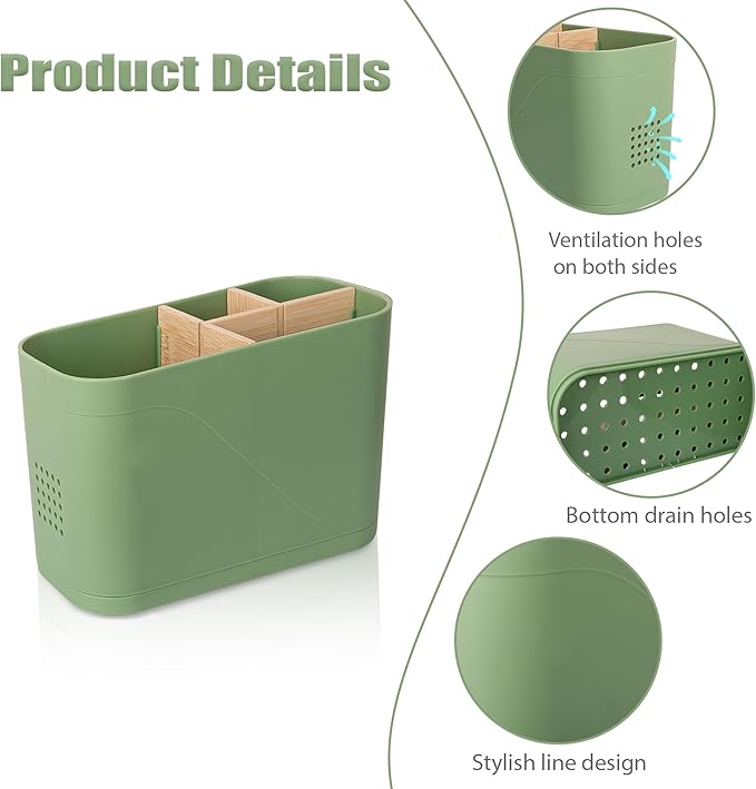 Toothbrush Holders for Bathrooms, Electric Tooth Brush Holder with Bamboo Dividers Kids Toothbrush and Toothpaste Organizer for Bathroom Countertop Accessories Storage, 4 Slots, Green