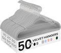 SONGMICS Velvet Hangers 50 Pack, Non-Slip Clothes Hangers, Suit Hangers with Shoulder Notches, Pants Bar, 360° Swivel Hook, Space-Saving, for Closet, Dove Gray UCRF029G50