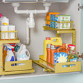 Under Sink Organizer, 2-Tier Premium Metal Pull-Out Racks with Adjustable Height, Heavy Duty Sliding Bin for Bathroom and Kitchen Cabinet Storage, Rust Resistant 2 Pack