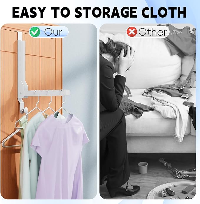 2 Pack Over The Door Hanger Folding Clothes Drying Rack, Folding Hanging Coat Rack for Indoor Laundry Room Compact Small Space Foldable Portable Clothing Hanger Hook Collapsible (Wihte-2(Upgraded))