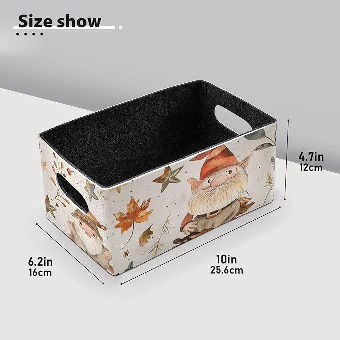 Checkered Christmas Floral Gnomes Closet Storage Bins 2 Pcs Felt Open Home Storage Containers Organizer with Handles Collapsible Shelf Basket for Home Office Craft Room Classroom Fabric