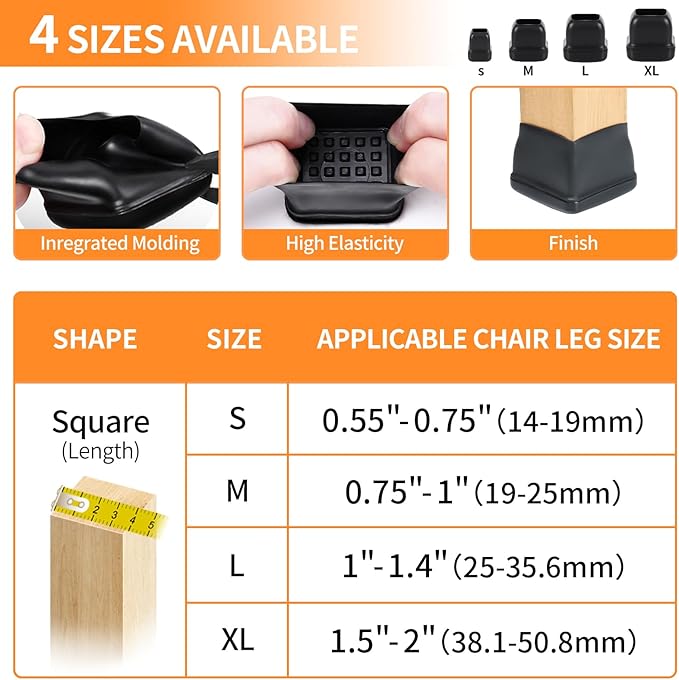Ezprotekt 8 Pcs Chair Sliders for Carpet, Square Carpet Teflon Furniture Pads, Chair Glides for Carpet, Bar Stool Leg Protectors Caps, Furniture Sliders for Table, Chair, Sofa Legs (XL Fit: 1.5" - 2")