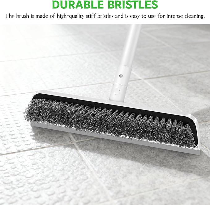 SetSail Floor Scrub Brush, Scrub Brush with 48-Inch Long Adjustable Handle 2 in 1 Scraper Brush Stiff Bristle Floor Scrubber for Cleaning Bathroom Shower Kitchen Garage Deck Tilb Tub, White
