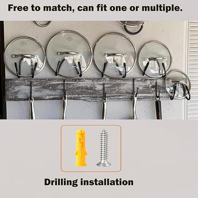 Set of 4 Pan Pot Lid Holders, Self-Adhesive Cabinet/Wall Mount Storage Organizer, Suitable for Lids Up to 11 Inches, Rust Resistant