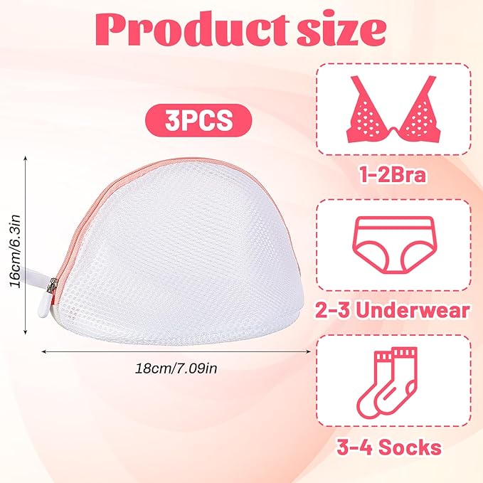 3 Pcs Bra Washing Bags for Laundry, Mesh Bra Laundry Bag with Zipper, Women Lingerie bags for Washing Delicates, Underwear Bag for Socks, Tights (White and Pink)