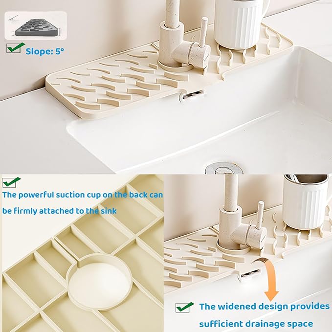 Silicone Faucet Splash-Proof pad, Multifunctional Water-Saving Splash-Proof Cushion, Universal Faucet Cover, Suitable for Kitchen and Bathroom Sink Faucet (White, 17.7 * 5.5)