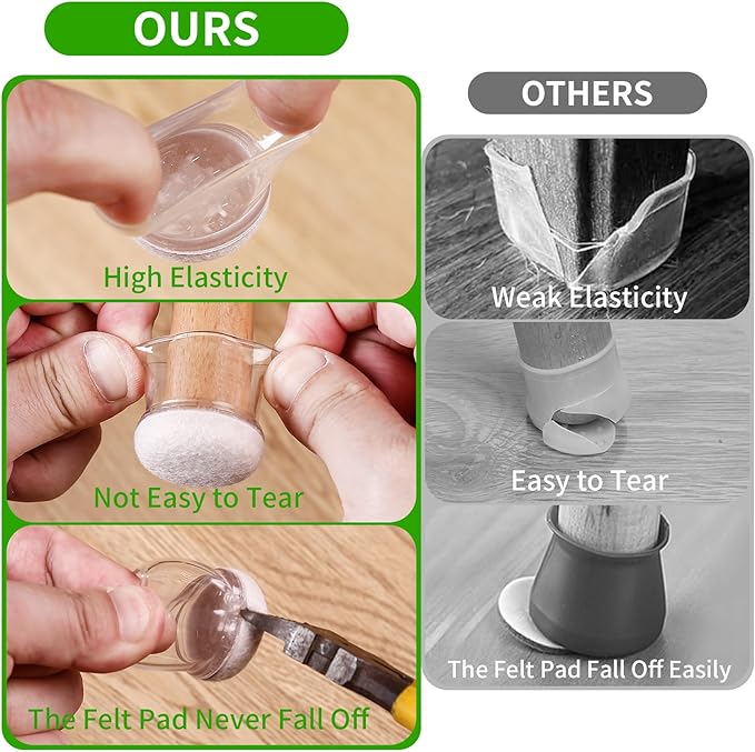 24 Pcs Silicone Chair Leg Floor Protectors for Hardwood Floors, Felt Furniture Pads Rubber Chair Leg Caps, Bar Stool Leg Floor Protectors, Anti-Scratch & Reduce Noise, Round(Clear, Fit: 0.75"-1.1")