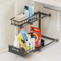 Under Sink Organizer, Heavy Duty Metal Pull Out Cabinet Organizer Slide Out Sink Shelf Organizer Height Adjustable, Multi-Purpose Storage Shelf for Kitchen Bathroom(Black,1Pack)