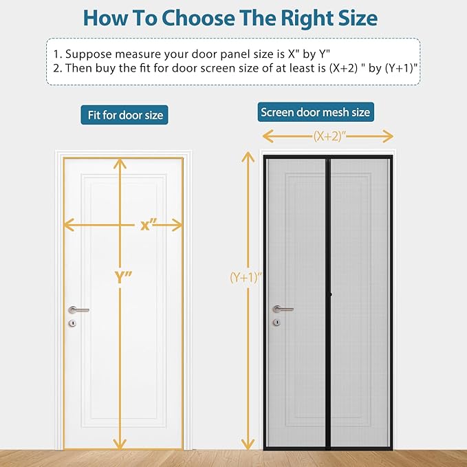 Magnetic Screen Door Mesh - Clear View Door Screen Mesh Size 34"x81" Fit Door 32 x 80 Inch,Heavy Duty Screen Door with Magnet Self-Closing & Windproof Hasp,Keep Bugs Out, Kid & Pet Friendly