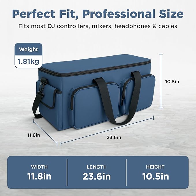 DJ Bag - Music Gear & Cable Organizer Bag - Detachable Dividers - Padded Gig Tote for Controllers, Mics, Audio Equipment - Lightweight, Sturdy Oxford Material, Travel-Ready for Musicians
