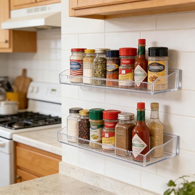 Clear Floating Shelves, Acrylic Shelves for Bathroom Organizers and Storage, Bathroom Shelf with Adhesive Shelf or Screws, Wall Mount Organizer for Shower Caddy,Room Decor, Kitchen, Living Room