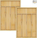 Bamboo Utensil Organizer for Kitchen Drawers, Utensil Tray and Cutlery Silverware Holder,Wood Drawer Dividers with 5 Slots（2 pack）